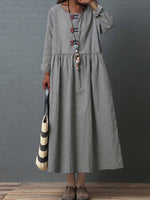 Lässiges, einfarbiges Maxikleid mit langen Ärmeln, hoher Taille und schwingendem Schnitt