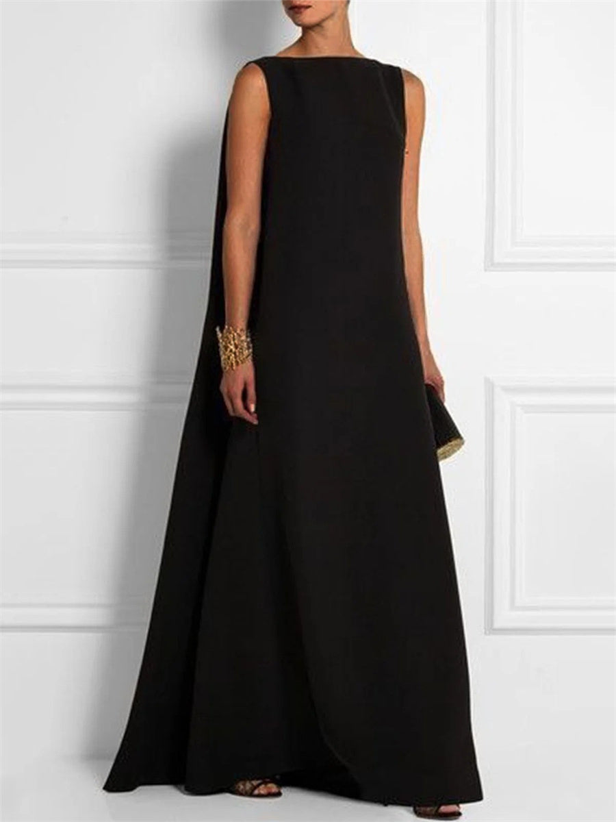 Plain Vintage Crew Neck Sleeveless Black Dress