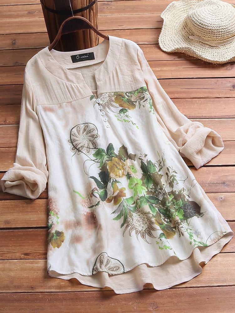 Casual V-neck Floral Print Long Sleeve Blouse