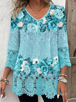 Blaues Langarmshirt mit V-Ausschnitt