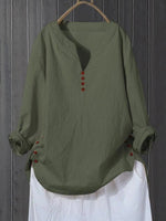 Literary And Artistic Pullover V-Neck Loose Fitting Shirt