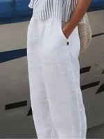 Women’s White Cotton Elastic Waist Pants with Pockets